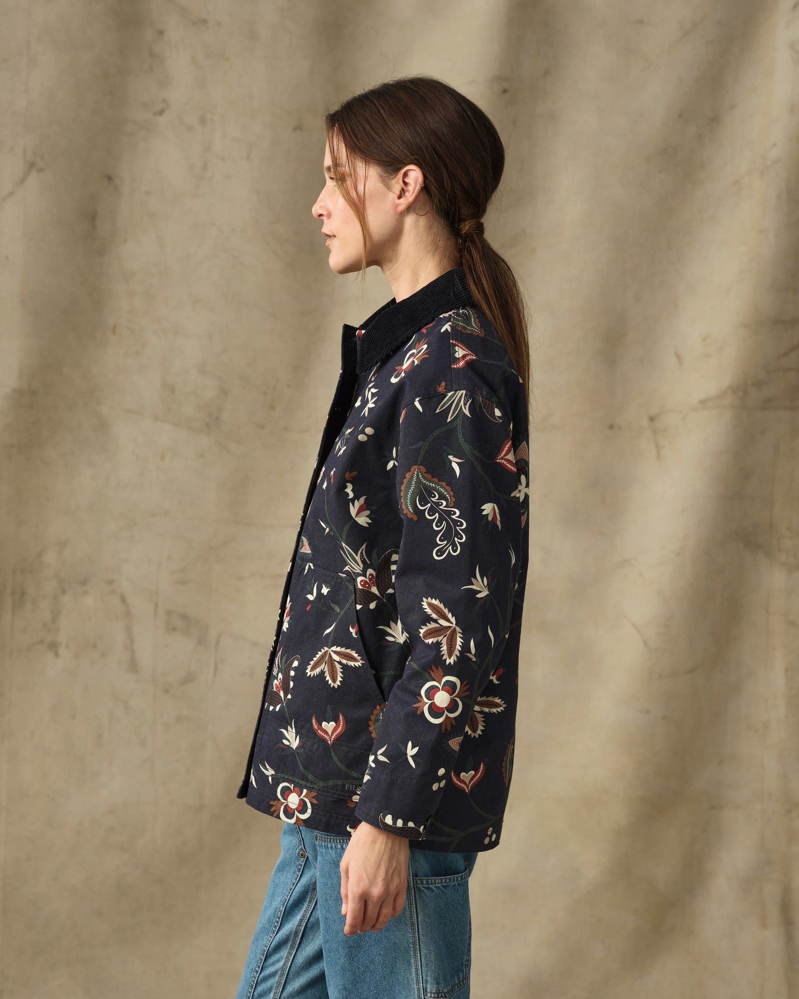 Women's Canvas Barn Coat - India Ink Print - Image 3